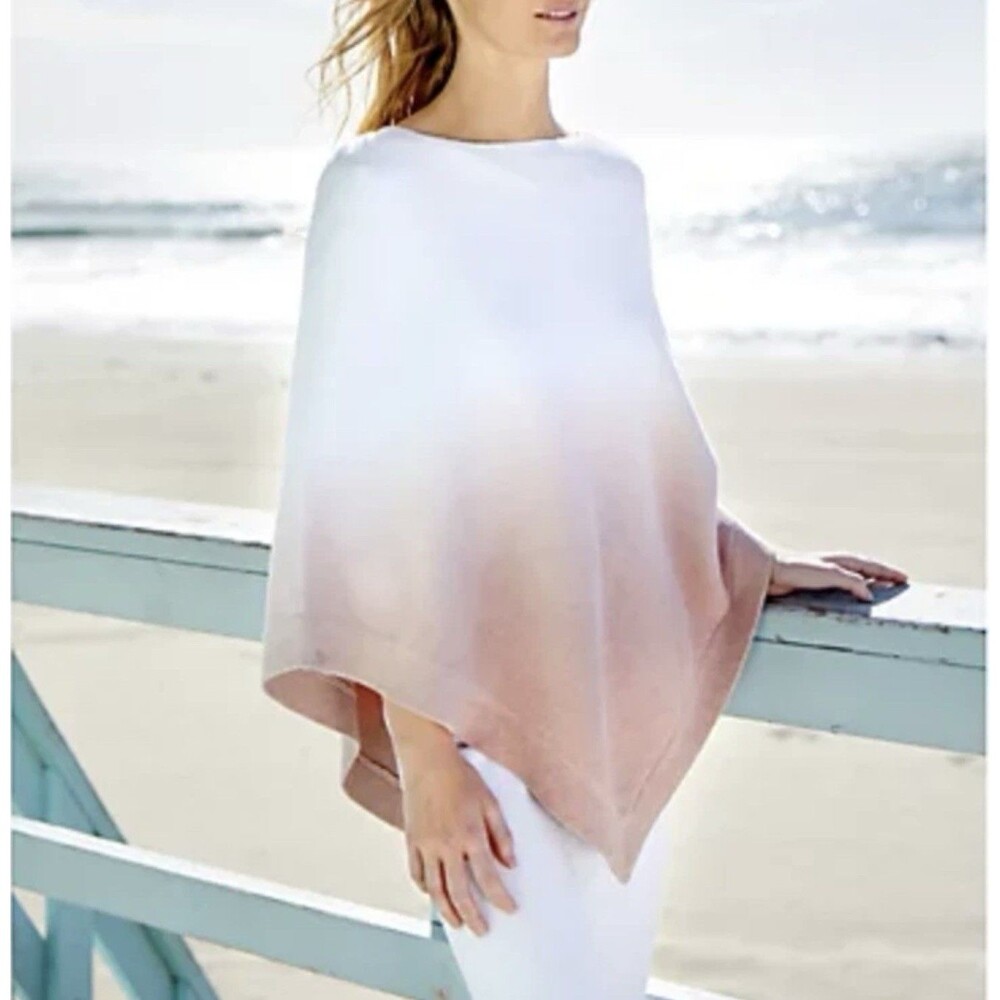 Barefoot Dreams CozyChic Ultra Lite Ocean Breeze Poncho Womens Ombre Rose SZ OS